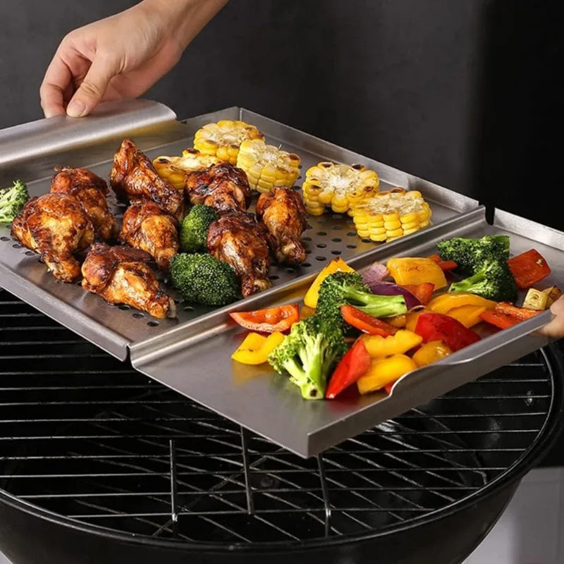 Stainless Steel Griddle Grill Pan 2-in-1 Stove Top Grill Plate Grilled Pan Vegetable Plate Grill Barbecue Trays Outdoor Grilling