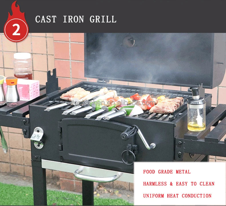IT-7010 Outdoor Commercial Charcoal Rotisserie Rotating BBQ Grill Cast Iron Barbecue Bbq Charcoal Smokers Grill