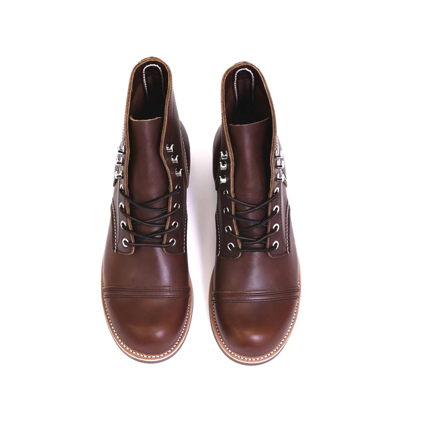 Durable Goodyear-Welted Motorcycle Rugged Heritage Boots Vintage Oil Genuine Leather 8111 Red Punk For Men Cowhide Mid-Cut Shoes