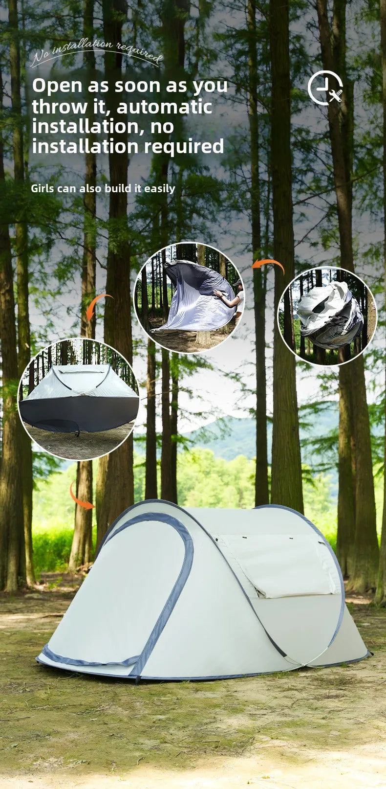 Tent Camping Outdoor 3-4 People Waterproof Thickened Portable Installation-free One-second Quick Open Automatic Boat Tent