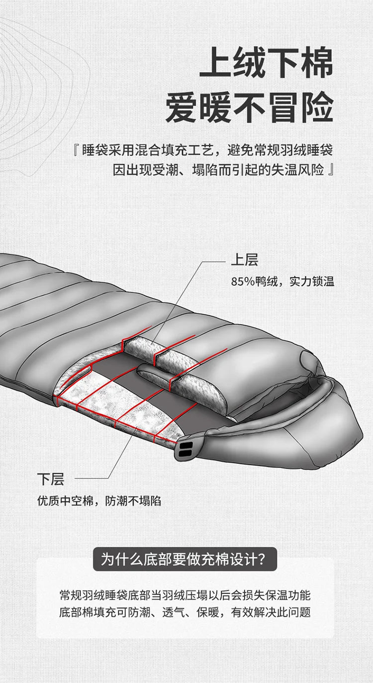 Naturehike-Thickened and Breathable Down-Filled Sleeping Bag for Adults, Outdoor Camping Bag, Warm, Winter CNH22SD008