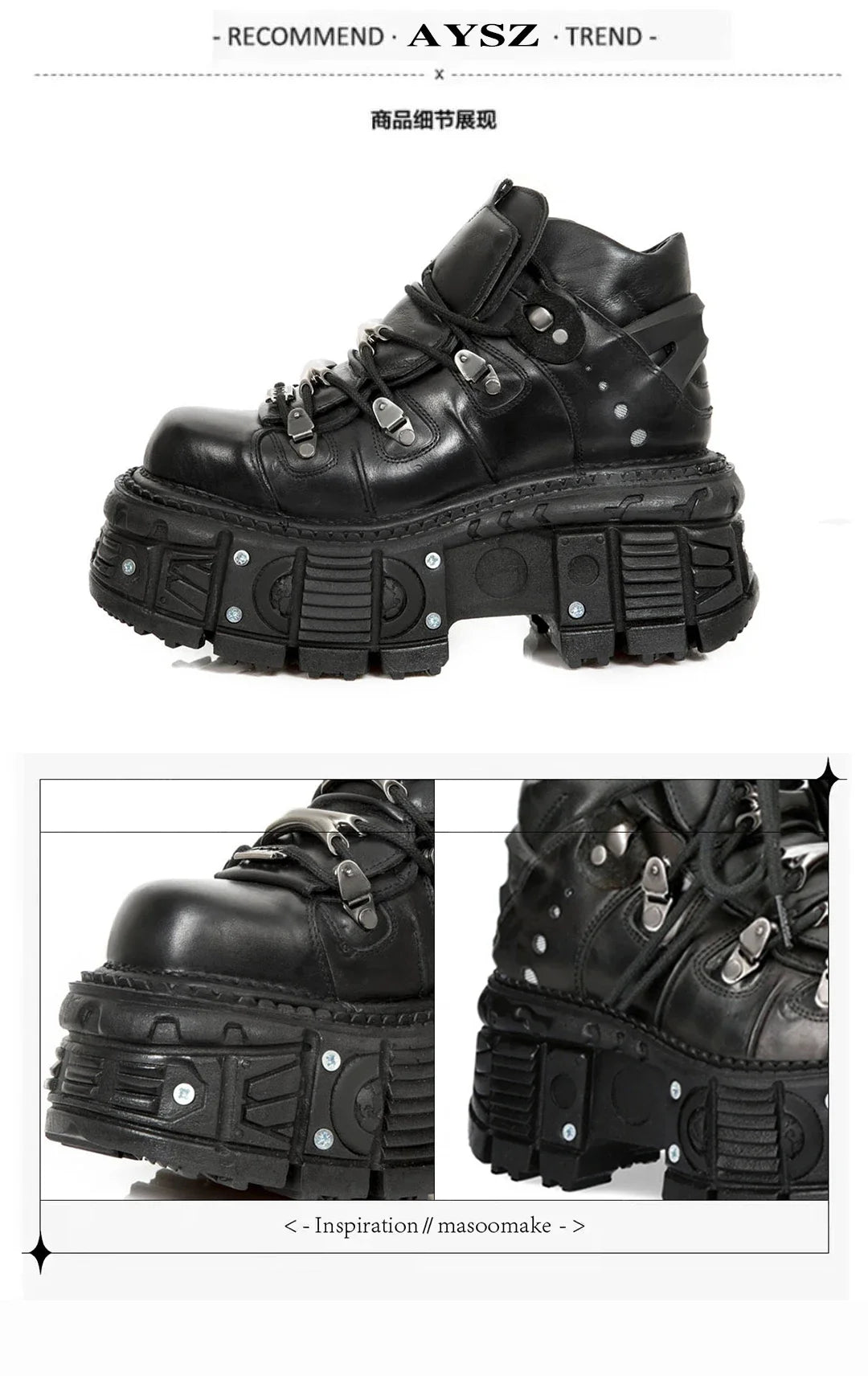 Retro Men's Motorcycle Boots Fashion Punk Rock Round Toe Leather Shoes Platform Metal Decoration Design Y2k Gothic Skull Boots