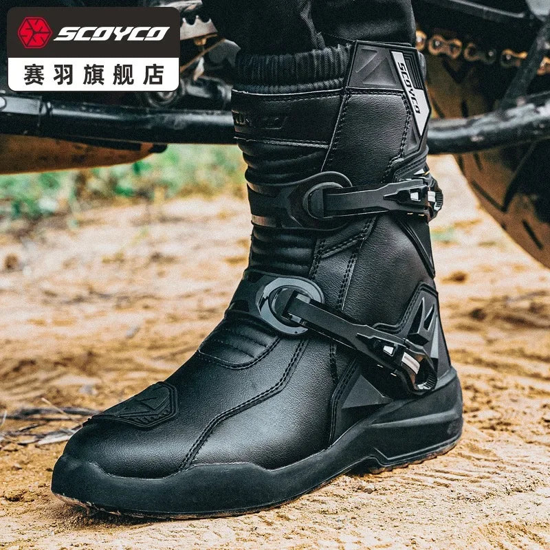 Scoyco Enduro Motorcycle Boots Man Waterproof Motorcyclist Shoes Brown Leather Motocross Boots Anti-slip Motorcycle Accessories