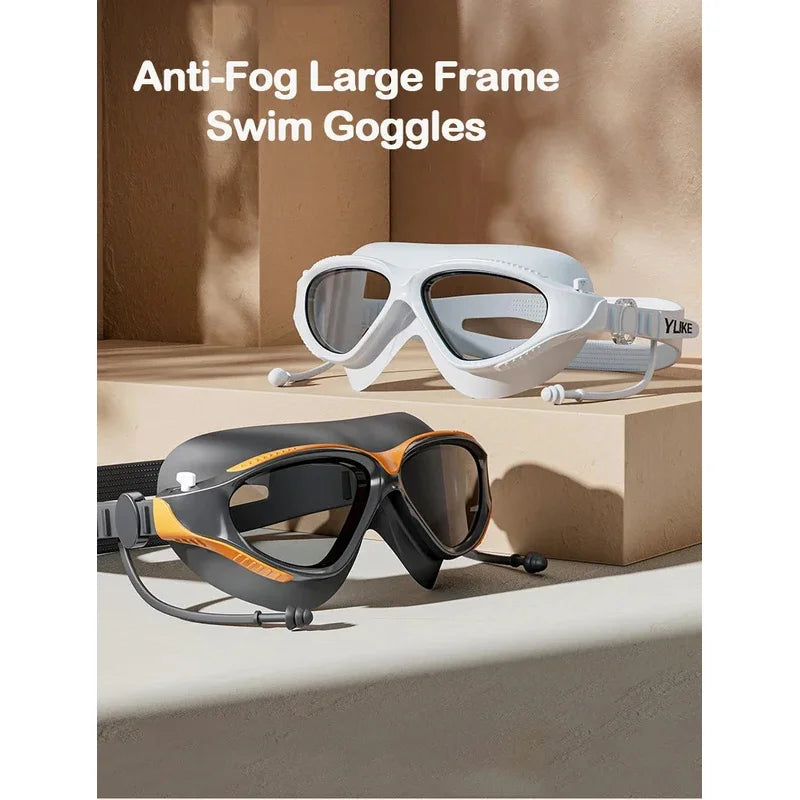 Big Frame Professional HD Anti-fog Silicone Swimming Goggles Adults With Earplugs Swim Glasses Men Women Goggles