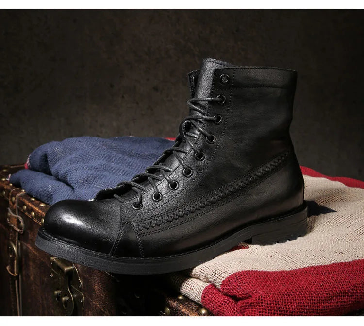 Retro Men Boots Handmade Toe Polish Men Ankle Boots Casual Leather High-top Shoes Platform Motorcycle Booties New Bota Masculina