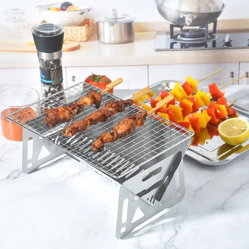 Outdoor Camping Barbecue Grill Heating Stoves with BBQ Grill Plate Portable Folding Stainless Steel Barbeque Cooking Stove