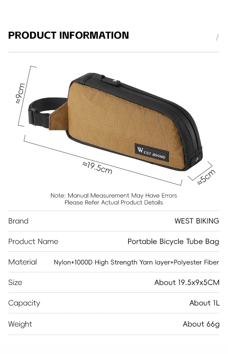 WEST BIKING Bicycle Top Tube Bag 1L Portable Cycling Front Frame Triangle Bag Lightweight Bike Bag MTB Road Bike Accessories