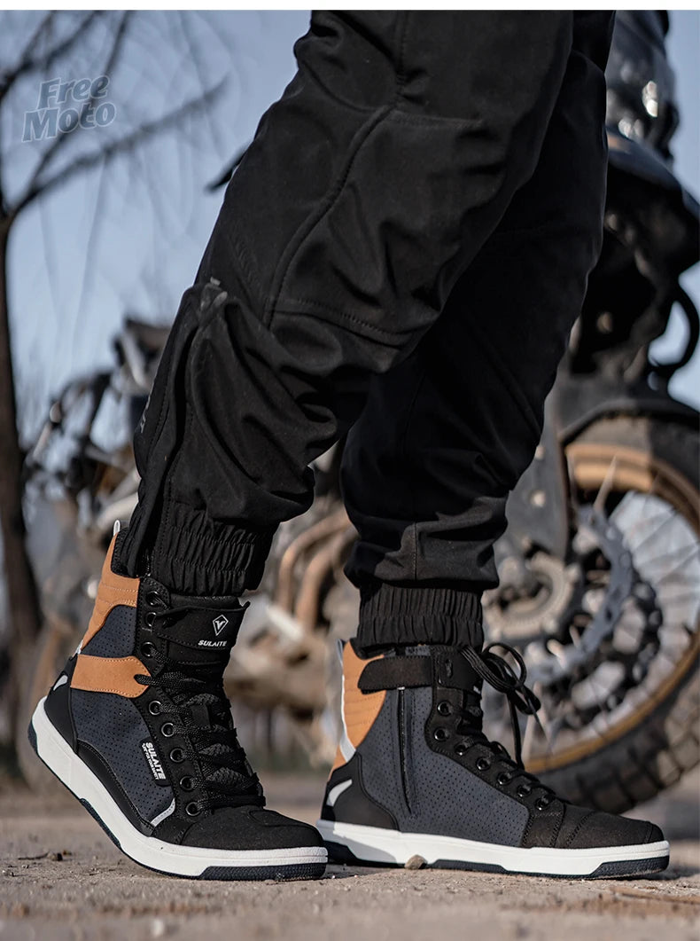 Men's Riding Motorcycle Boots Microfiber Leather Moto Motocross Summer Breathable Anti-fall Rider Road Casual Shoes