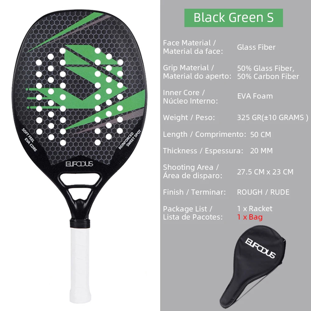 High Quality 3K Carbon and Glass Fiber Beach Tennis Racket Soft Face Tennis Racquet with Protective Cover Ball
