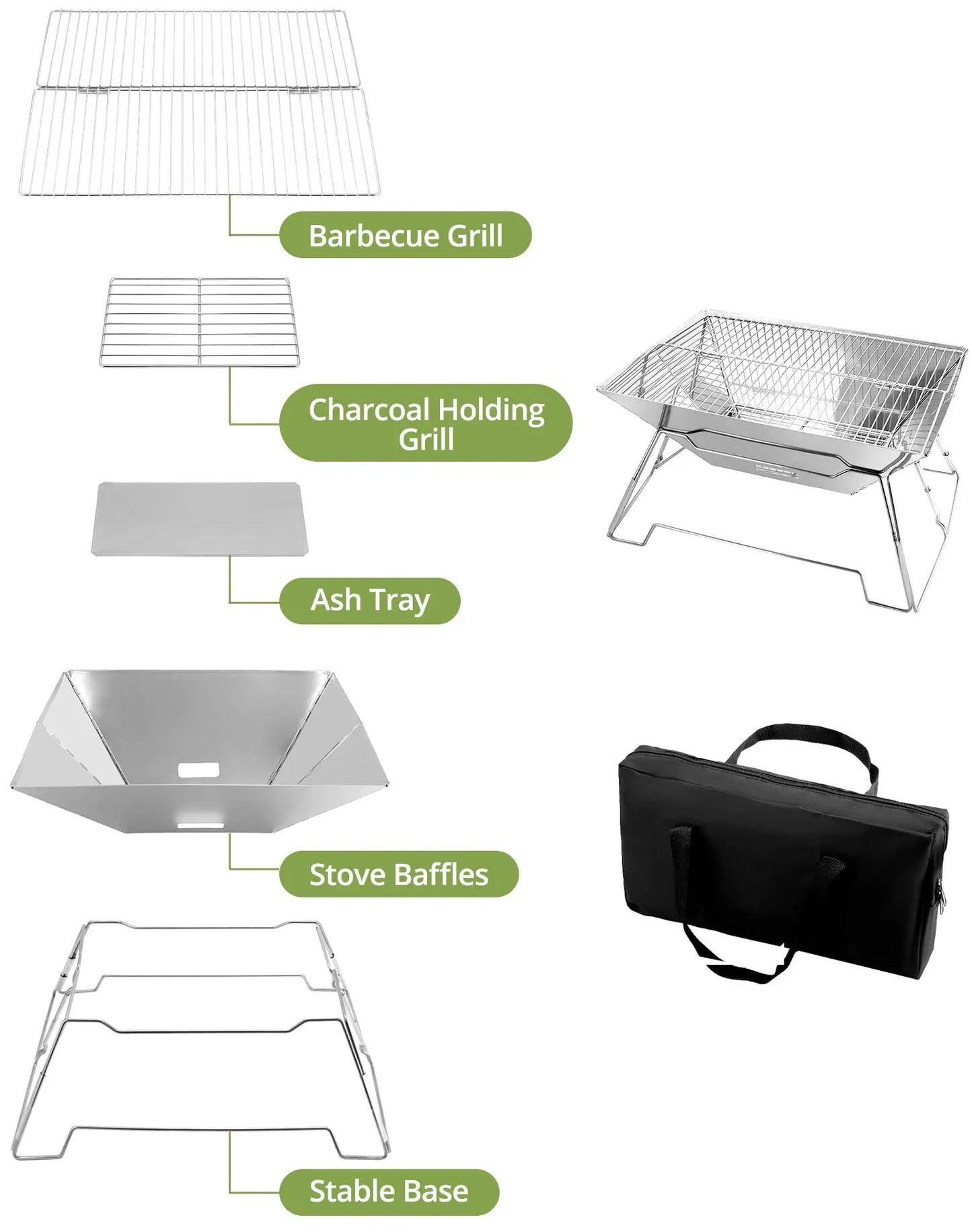 Outdoor Folding Stainless Steel Grill Barbecue Rack Detachable Charcoal Stove BBQ Grill Lightweight Brazier Foldable Hibachi