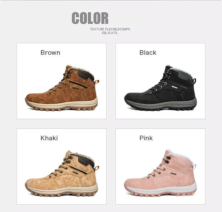 Winter Men Boots Waterproof Leather Plush Super Warm Snow Boots Men Sneakers Outdoor Hiking Boots Men Ankle Boots Big Size 38-48