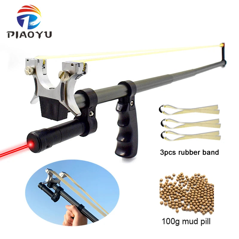 High Precision Telescopic Slingshot High Power Rubber Band Slingshots with Red Laser Stainless Steel Outdoor Hunting Catapult