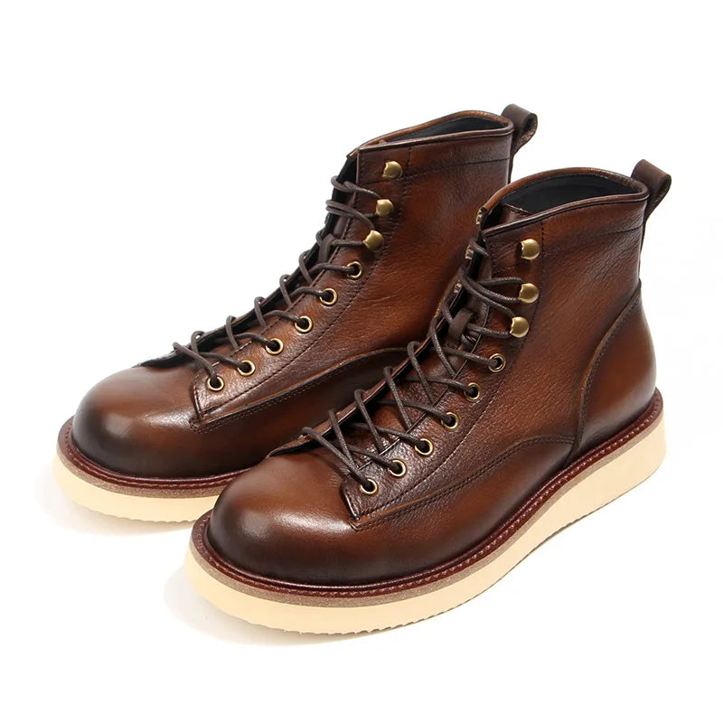 2025 New Vintage Autumn Winter Boots Lace Up Design Male Footwear Cow Real Leather Short Boots Retro Desert Boots Man Shoes A082