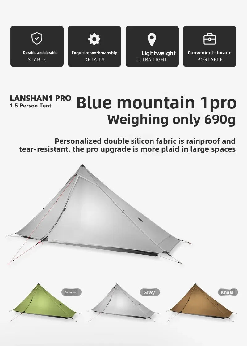 3F UL GEAR LanShan 1 pro Just 690 Grams 1 Person Outdoor Ultralight Camping Tent 3/4 Season 230*80*125CM Two Side Camping Tent
