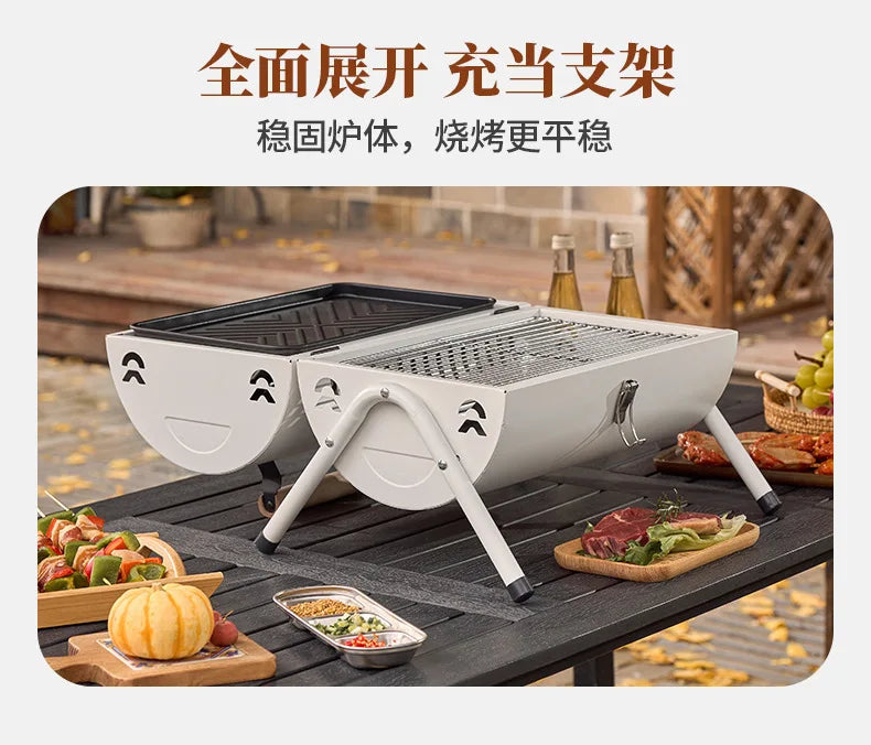 Multifunction  Portable Dual Purpose BBQ Grill Heating Stoves Camping Barbecue Grill Rack Net Firewood Stove Ironwork BBQ Grill
