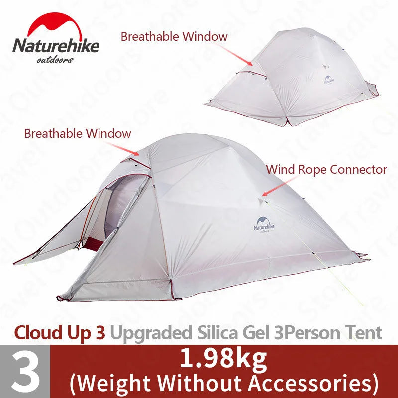 Naturehike Cloud Up 1 2 3 Tent Outdoor Camping Waterproof Tent ProfssIonal Glamping Hiking Backpacking Shelter Tent Portable