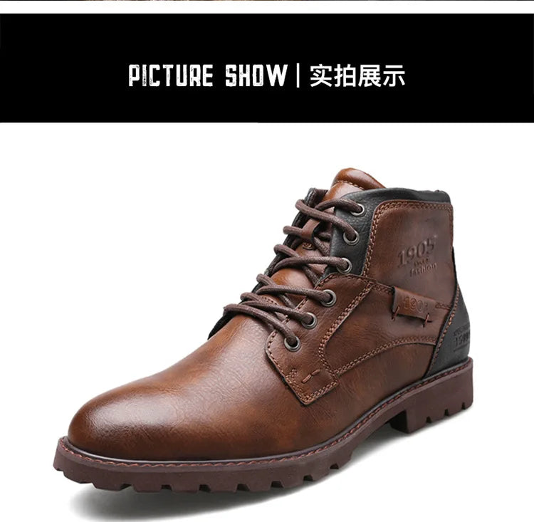 Vintage Men Boots 2024 New Autumn Winter Shoes High Quality Men's Leather Boots Side Zipper Men's Ankle Boots Large Size 39 48