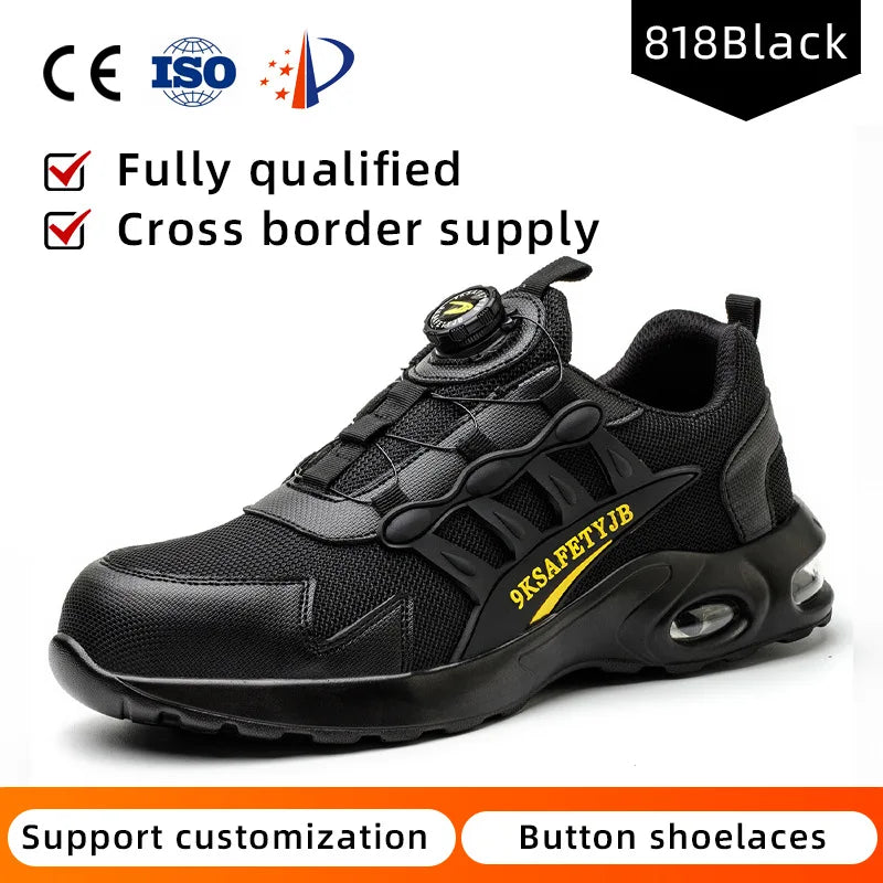 Air cushion Safety Shoes Men Rotating button Fashion Sports shoes Puncture-Proof Indestructible shoes Work Boots Steel toe shoes