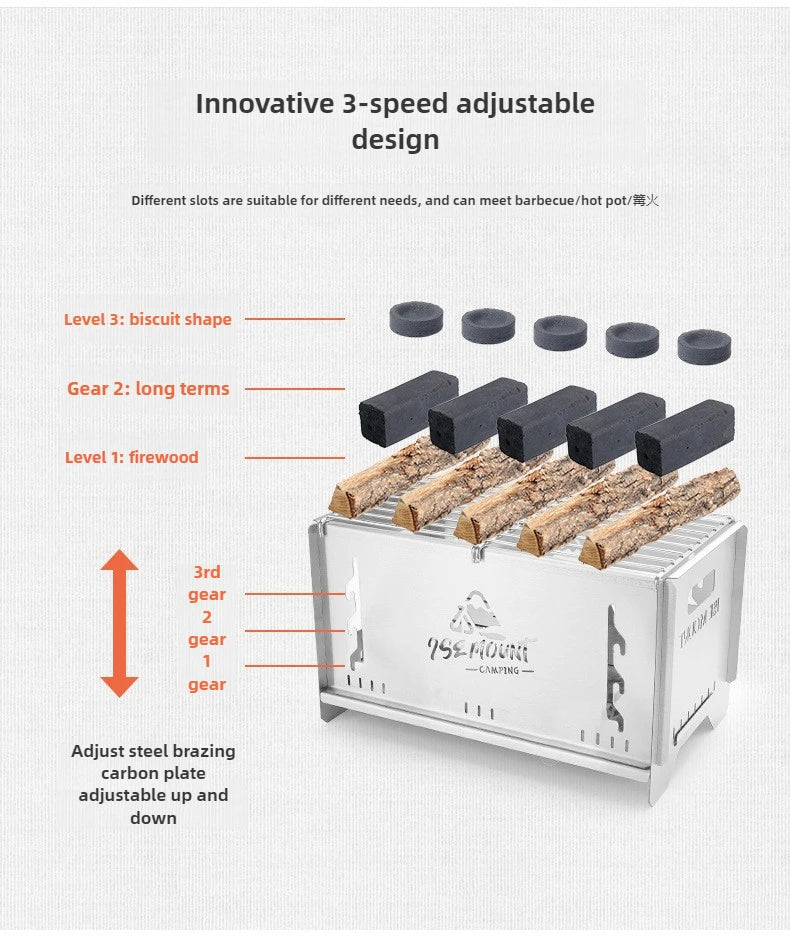 Camping Windproof Firewood Stove Stainless Steel Barbecue Grill Wood Burner Protable Outdoor Picnic Oden Cooking Furnace