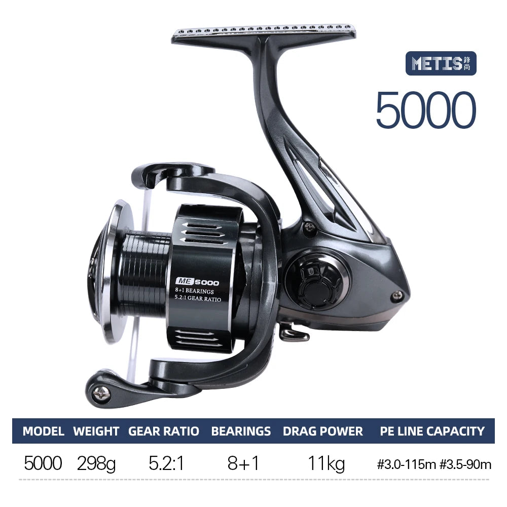 TSURINOYA Spinning Fishing Reel 8kg Drag  METIS 1000 2000 3000 4000 5000 Lightweight 8+1 Bearings Bass Saltwater Fishing Coil