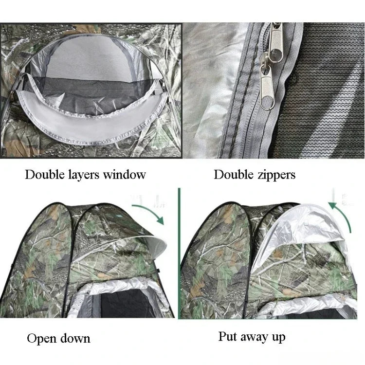1-2Person Camouflage Ice Fishing Tent Anti-Mosquito  Rain-Proof Sunscreen Double Doors  2 Windows Pop-Up Quick Open150x150x190cm