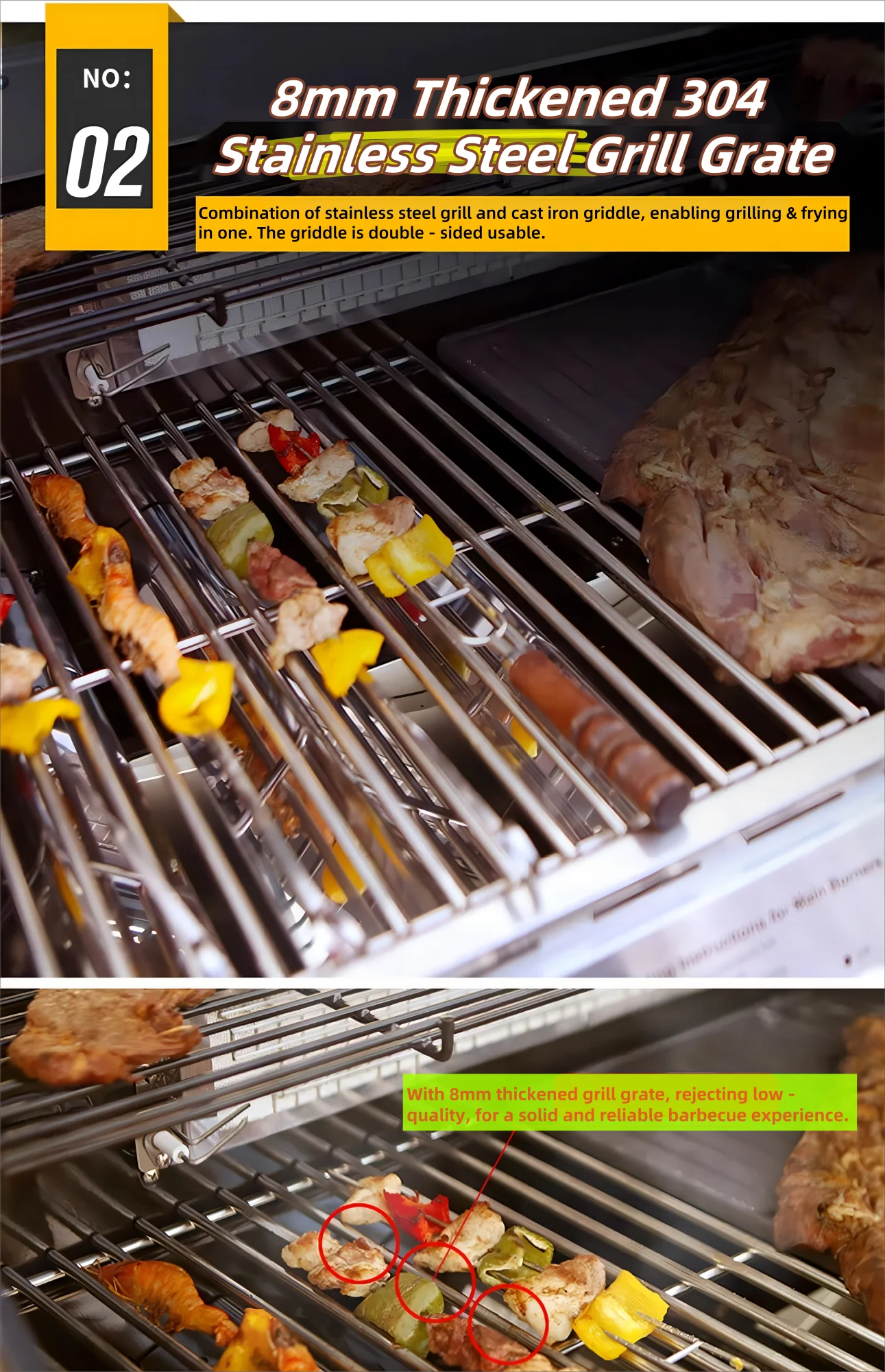 2025 Newest 304 Stainless Steel Built-in Courtyard Grill Gas Charcoal Dual Fuel Smoker BBQ Grill