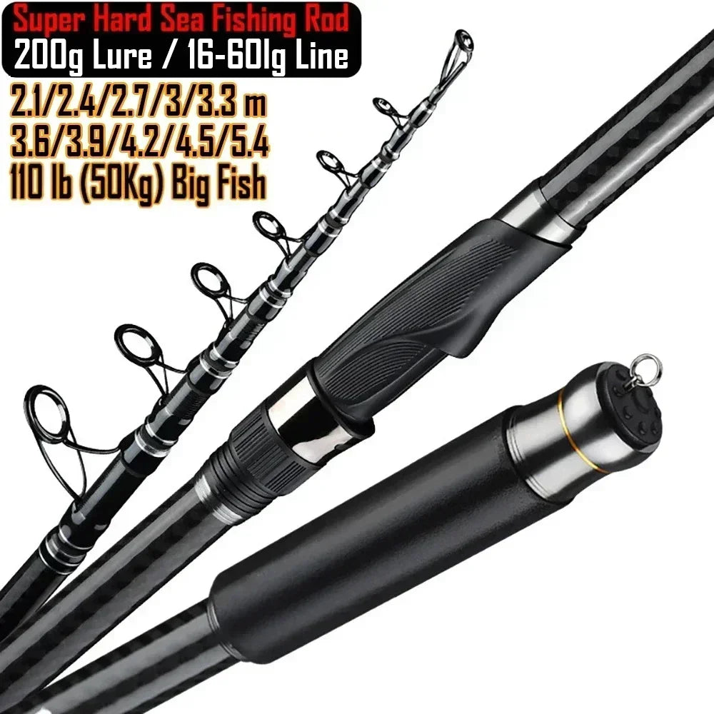 200g Lure 4.5/5.4m Sea Fishing Rod 36T Carbon Fiber Distance Throwing Ocean Boat Fishing Spinning Rod Super Hard Telescopic Rod