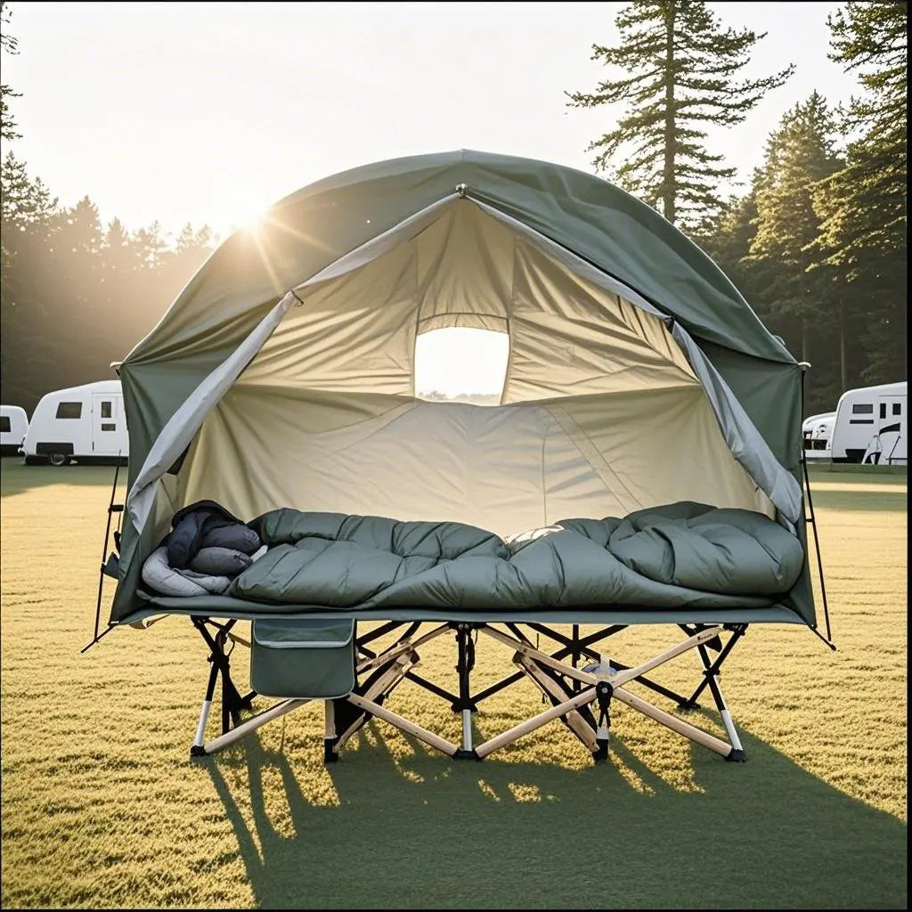 All-Season Camping Cot Tent 1-Person - Sturdy Cross-Braced Structure, for Fishing or Outdoor Activities,, Compact & Portable