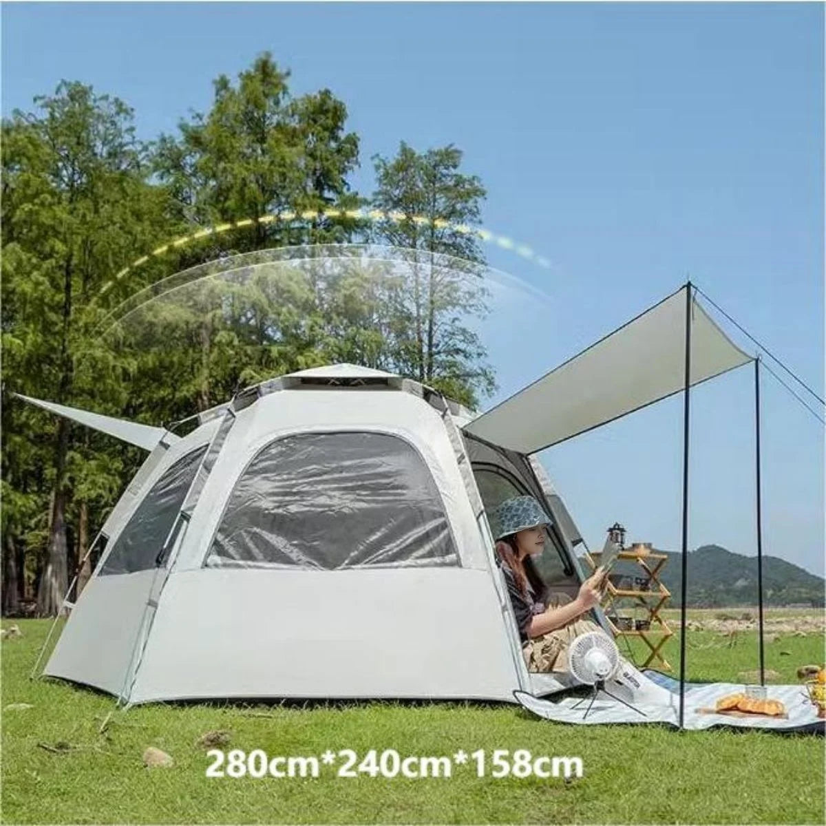 Pop up tents for camping waterproof Portable Windproof tents for camping 4 person family tent with Skylight, Upgraded Large Size