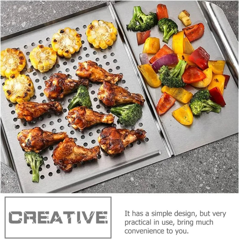 Stainless Steel Griddle Grill Pan 2-in-1 Stove Top Grill Plate Grilled Pan Vegetable Plate Grill Barbecue Trays Outdoor Grilling