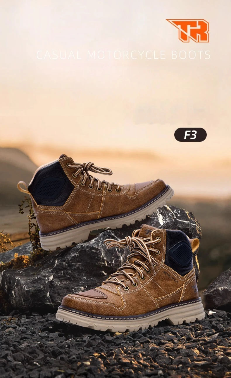 Tiger Retro Boots for Motorcycle Microfiber Wear-resistant Leisure Cycling Brown Boots Men Casual Moto Riding Botas Para Moto