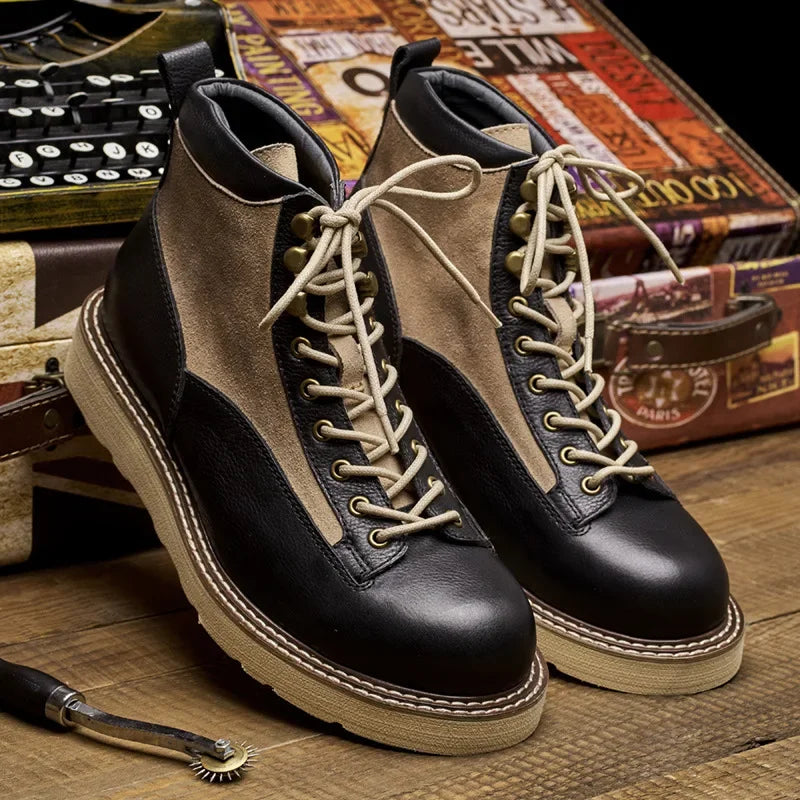 Motorcycle Riding Boots Short Face British High Top Leather Boots Retro Short Boots Velvet Style Casual Workwear Shoes