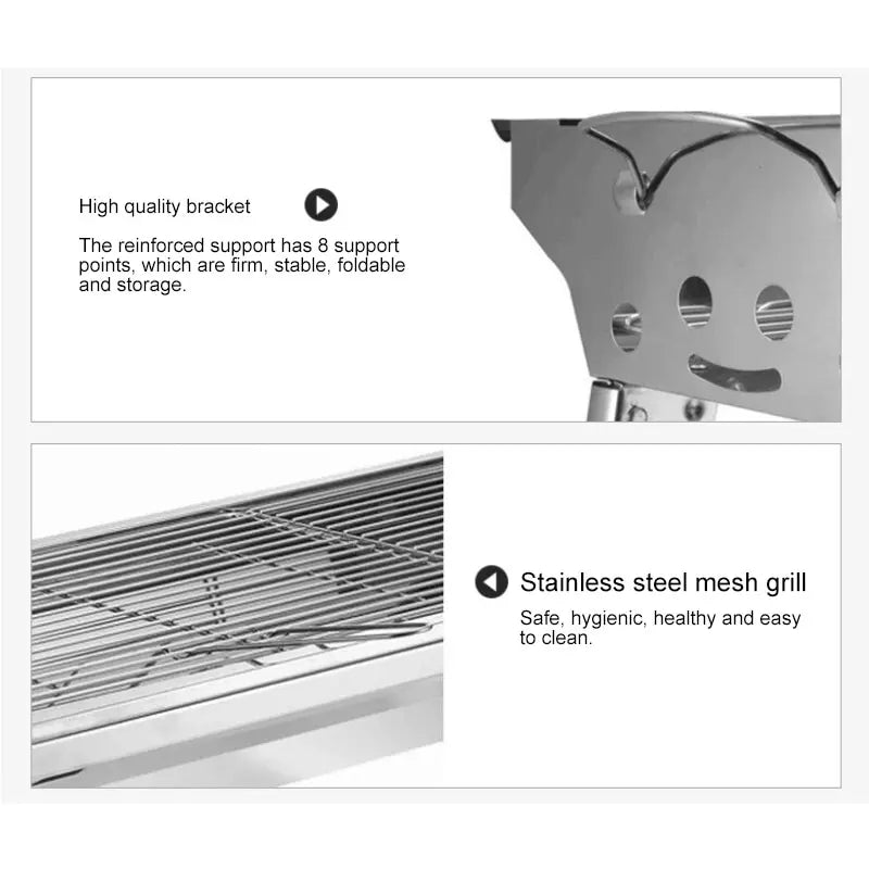 Outdoor Stainless Steel Charcoal Grill Barbecue Tool Portable Free Installation Handle Folding  BBQ Cooking Grid  Park New 2024