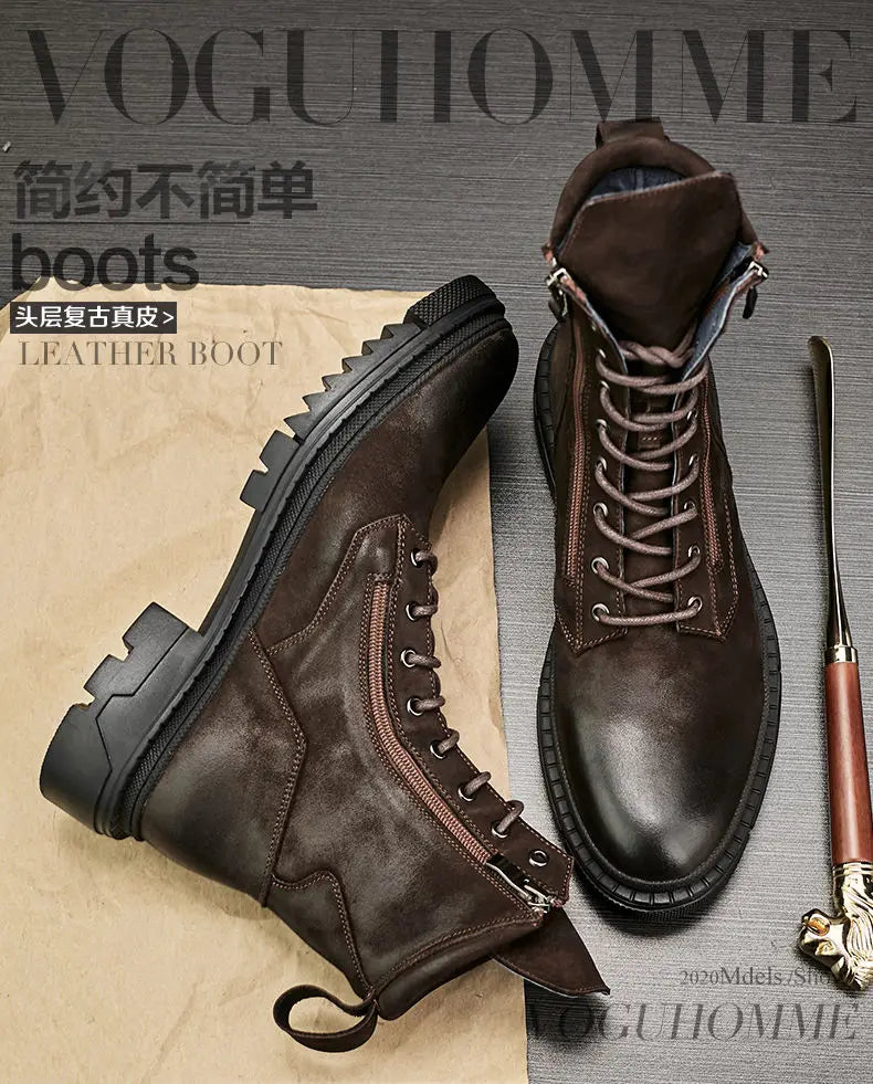 Retro Leather Motorcycle Riding Boots Riding Boots British Cool Man Handmade High-top Winter Work Shoes