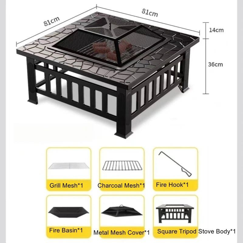 Outdoor Square Barbecue Grill Multi-Functional Barbecue Table Charcoal-Fired Tea-Brewing Table Wood-Burning Stove