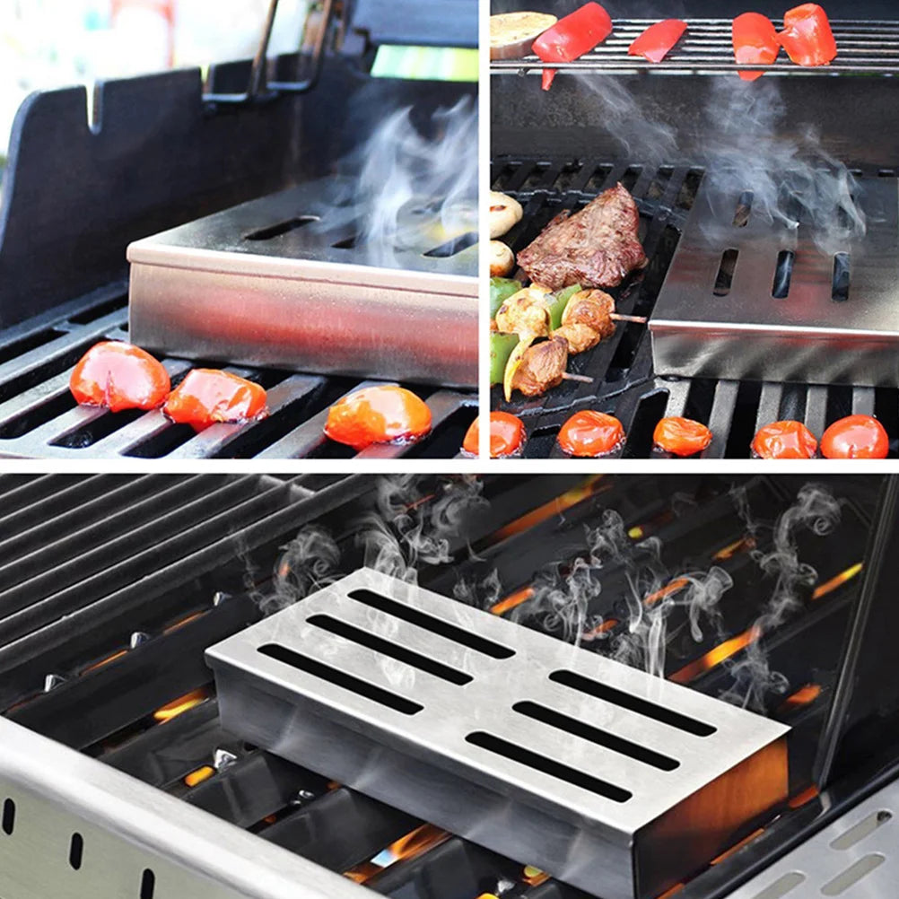 Stainless Steel Bbq Smoker Box Wood Chips Box Barbecue Grill Accessory Outdoor Bbq Smoking Equipment Barbecue Grill Accessory