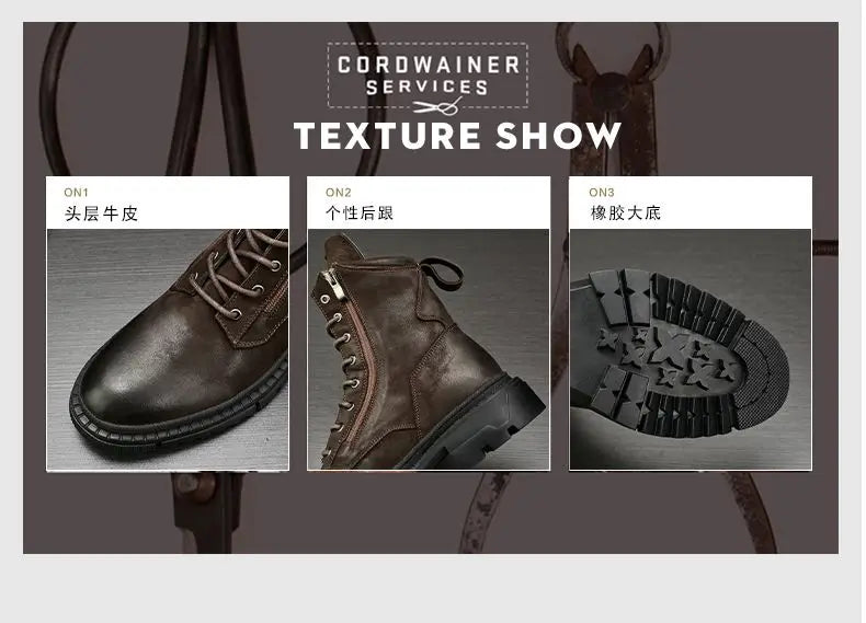 Retro Leather Motorcycle Riding Boots Riding Boots British Cool Man Handmade High-top Winter Work Shoes