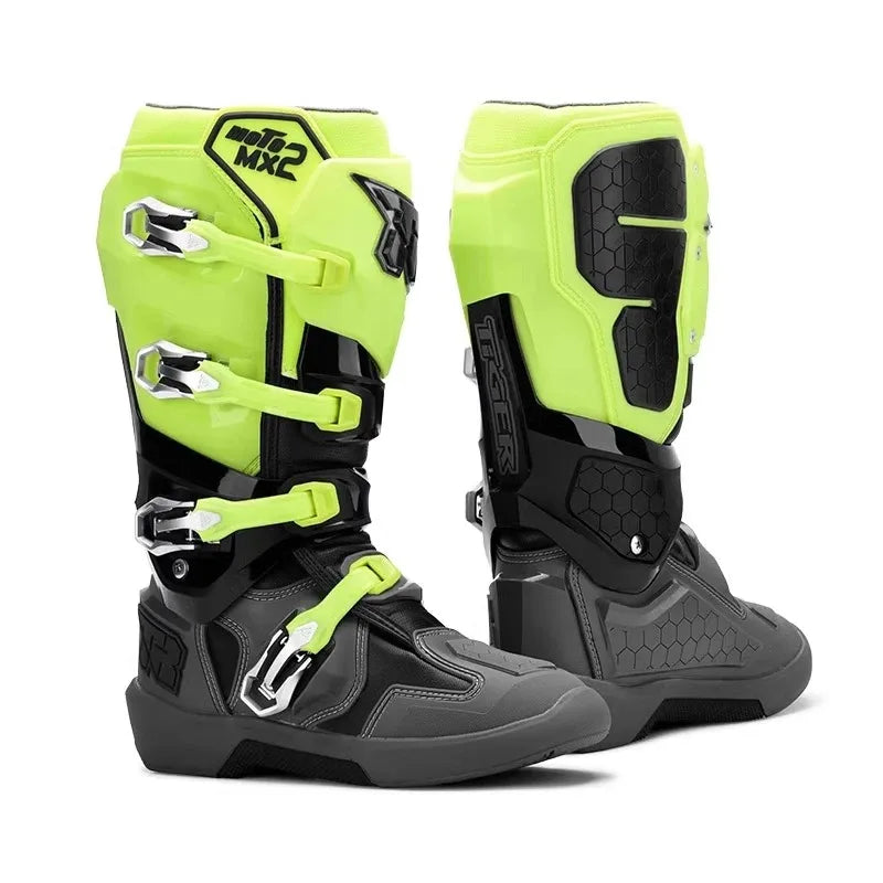 2PCS Tiger-MX3: Men's Motorcycle Boots for Racing, Motocross, and Off-Road Terrain - Crashproof Design with Enhanced Stability