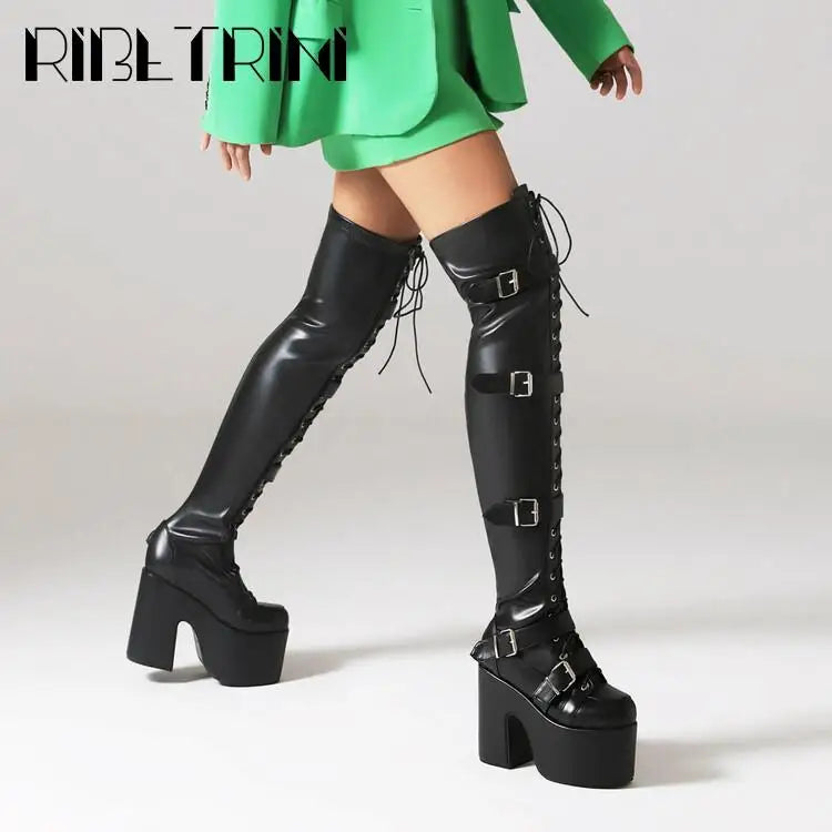 Punk Goth Women Motorcycle Boots Block High Heels Platform Shoes  Woman 2024 New Brand Luxury Fashion Design Cool Street Boots
