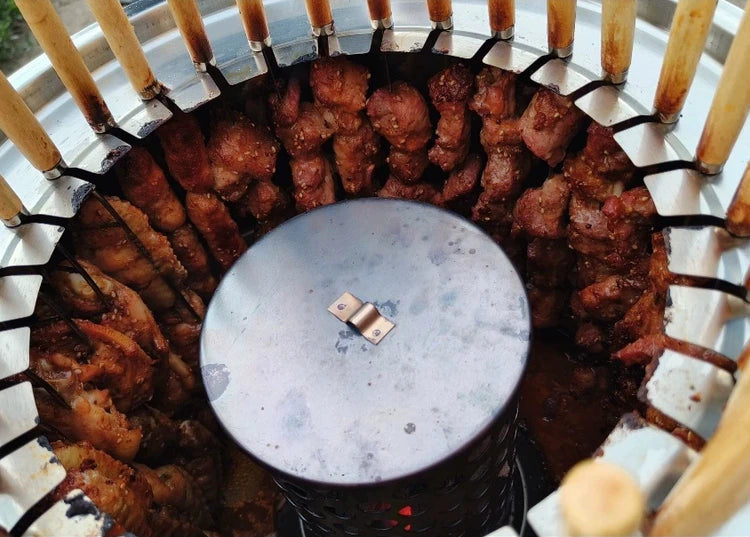 Smokeless Barrel BBQ Grill, Charcoal Rotisserie for Home, Commercial, Outdoor Meat Skewer, Portable Roaster
