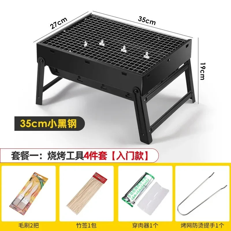 Collapsible BBQ Grill Outdoor Portable Charcoal Fire Pit Full Set no Smoke Carbon Roast Meat for Home