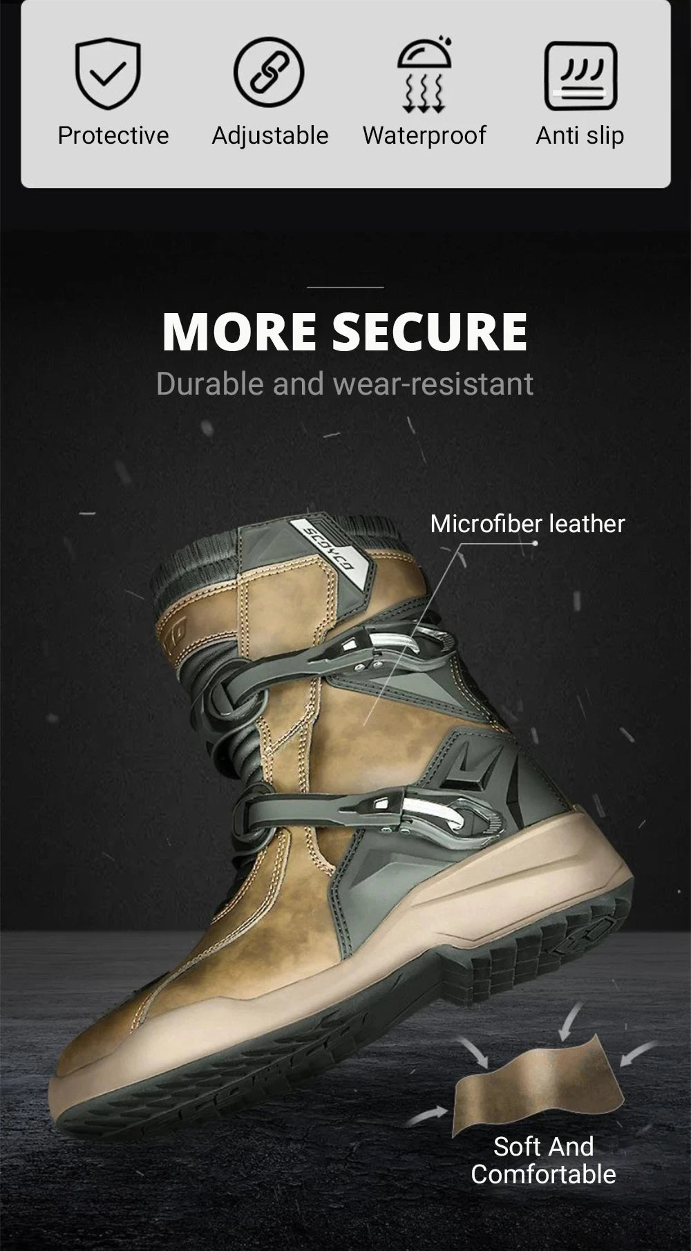 SCOYCO Motorcycle Protective Boots Men Waterproof Enduro Motocross Shoes TPU Leather Anti-slip Motorbike Rally High Top Boots