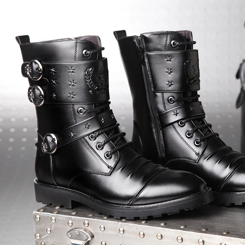 Men's boots winter warmth velvet function metal high-tube cycling boots height-increasing shoes motorcycle boots black 37-48