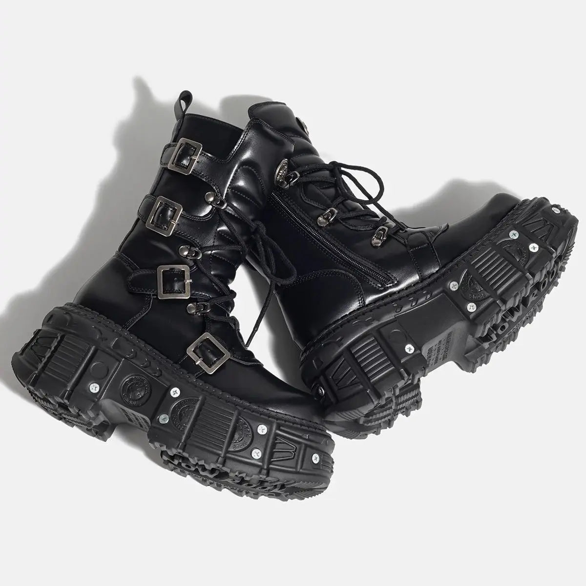 Women's 2025 New Niche Internet Celebrity Muffin Platform Locomotive Punk Goth Lace-up Medium Boots