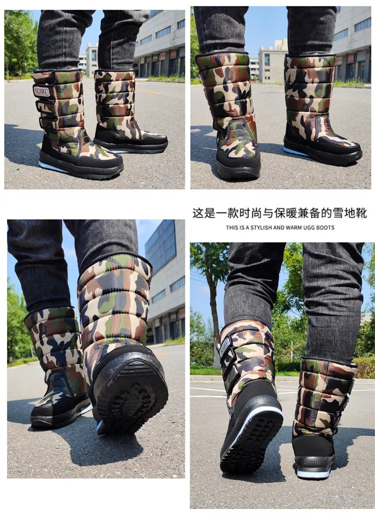 Winter Thick Men Snow Boots High Top Warm Cotton Shoes Lightweight Slip Resistant Camouflage Outdoor Boots