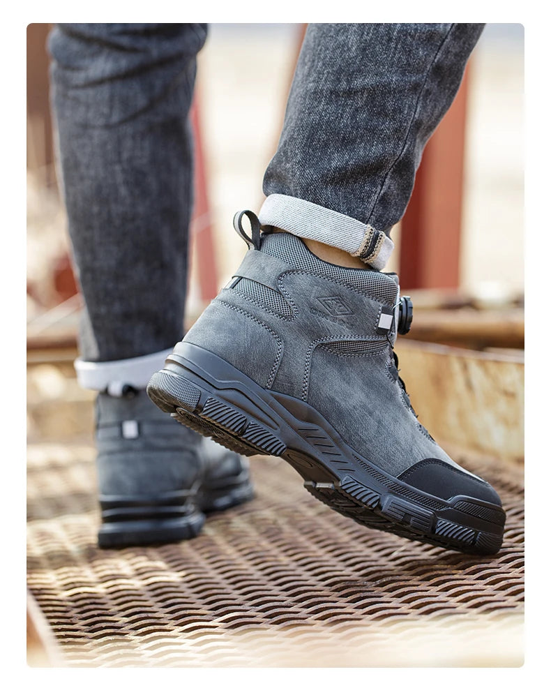 Rotating Buttons Work Boots Men Steel Toe Shoes Safety Boots Puncture-Proof Protective Shoes Waterproof Indestructible Shoes New