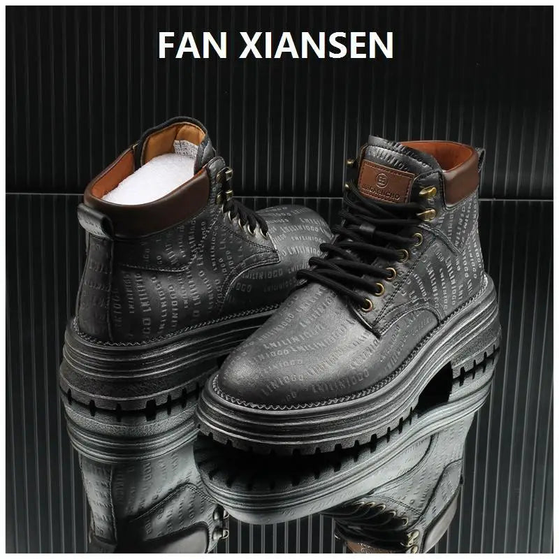 Motorcycle cycling shoes Ankle Boots Casual Sneaker Leather Shoes Loafers  Boots for Men Sports and Wear Round Toe Army Boots