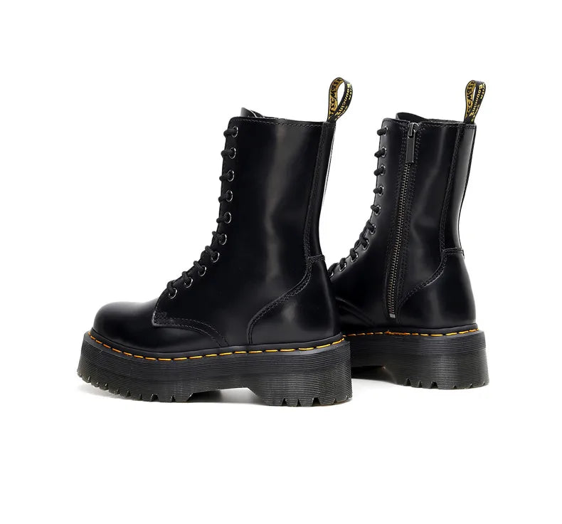 Women Boots Genuine Leather Platform Boots Motorcycle Designer Shoes Woman Zipper Optical Soles Fashion Sexy Punk Long Boots 39