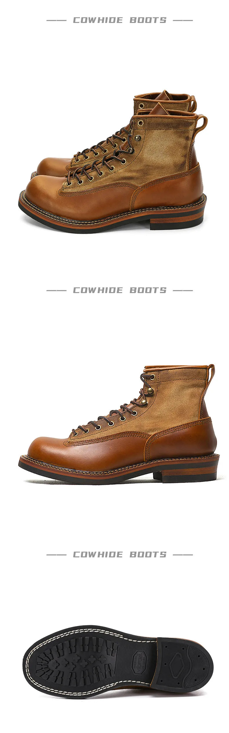 Retro Mens Motorcycle Boots Genuine Cowhide Leather Motorbike Riding Boots Vintage Hight-Top Moto Boots Motocross Ankle Shoes