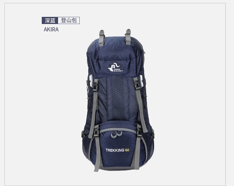60L Camping Hiking Backpacks Men Outdoor Tourist Backpacks Nylon Sport Bag for Climbing Travelling with Rain Cover Free Knight